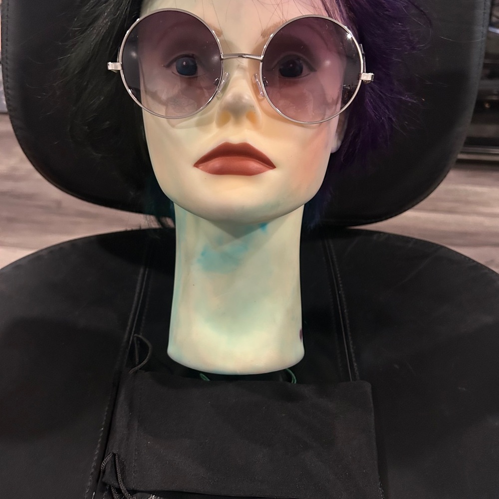 SHANE Silver Metal Round Sunglasses with Lavender Hair Accent